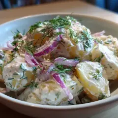 En krämig kall potatissallad med dill, rödlök och kapris. Perfekt till grillat eller som en del av en buffé.