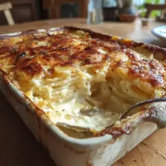 En krämig vegetarisk Janssons frestelse i en ugnsform, gyllene och bubblande. Perfekt för en mysig middag.