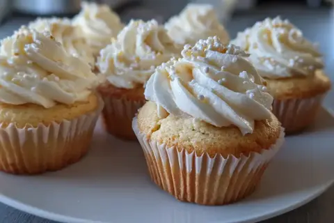 Fluffiga muffins med krämig frosting och strössel. Perfekta för fika!