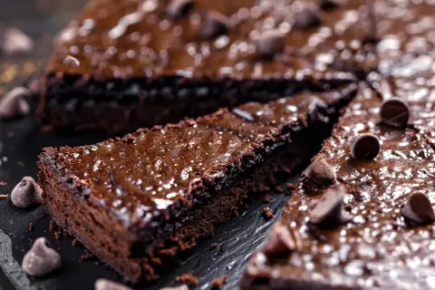 En saftig chokladkaka, perfekt för ett chokladkaka recept. Garnerad med chokladknappar och glaserad.