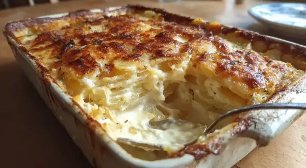 En krämig vegetarisk Janssons frestelse i en ugnsform, gyllene och bubblande. Perfekt för en mysig middag.
