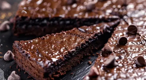 En saftig chokladkaka, perfekt för ett chokladkaka recept. Garnerad med chokladknappar och glaserad.