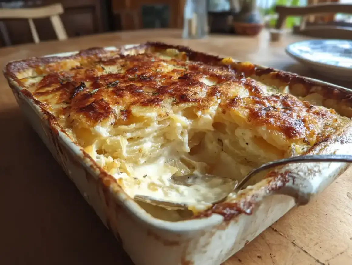 En krämig vegetarisk Janssons frestelse i en ugnsform, gyllene och bubblande. Perfekt för en mysig middag.