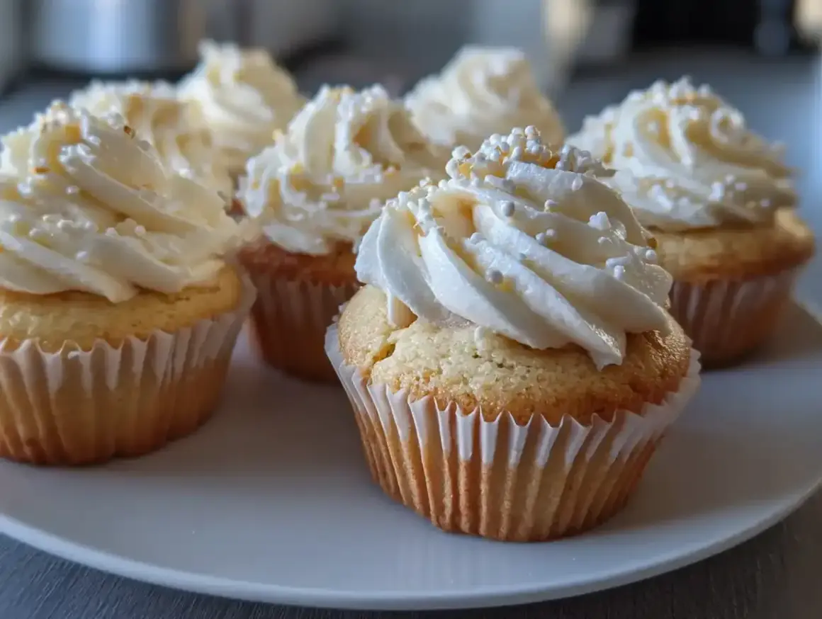 Fluffiga muffins med krämig frosting och strössel. Perfekta för fika!